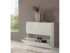 Dmora Sapateira Dabayom, Armário multiuso com 2 portas dobráveis, Sapateira de entrada, 100% Fabricado na Itália, 101x27h82 cm, brilhante Branco