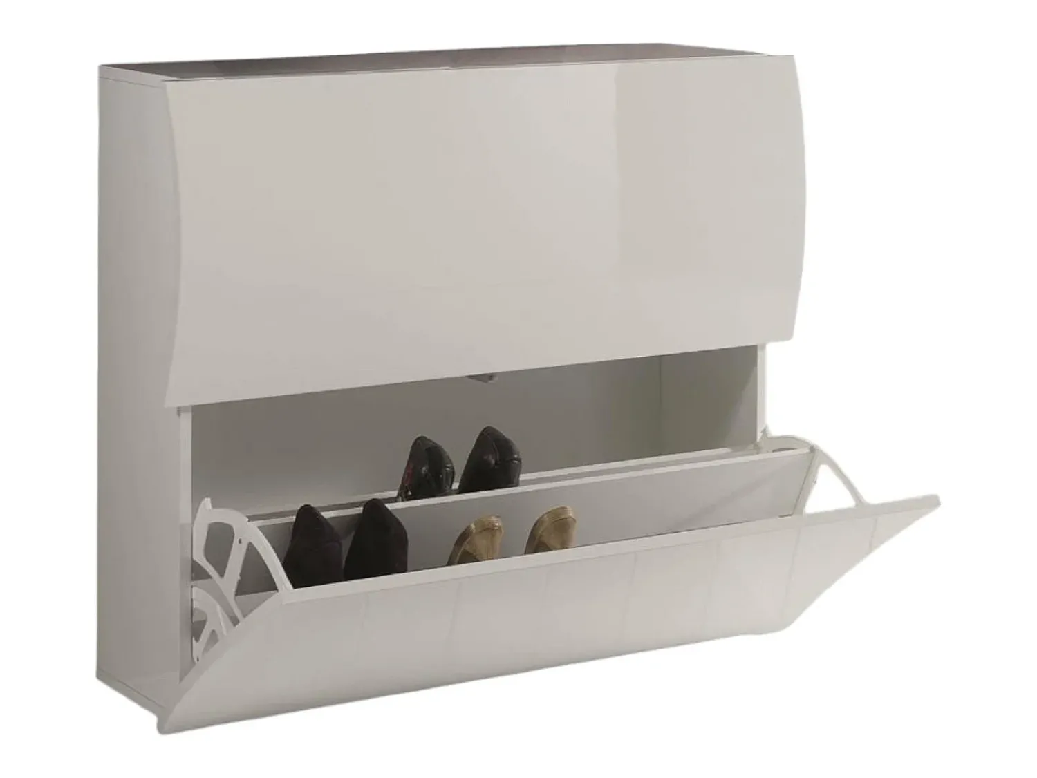 Dmora Sapateira Dabayom, Armário multiuso com 2 portas dobráveis, Sapateira de entrada, 100% Fabricado na Itália, 101x27h82 cm, brilhante Branco