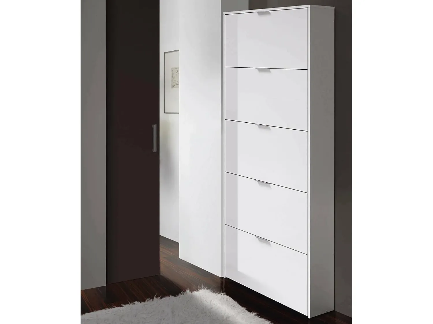 Dmora Sapateira Danobile, Sapateira com 5 portas dobráveis, Sapateira de entrada alta, Sapateira moderna, 70x17h180 cm, brilhante^ Móvel De Arrumação|Sapateira