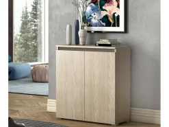 Dmora Sapateira DbAllarin, Armário multiuso, Sapateira economizador de espaço com 2 portas, Armário de arrumação com prateleiras, 100% Made in Italy, 80x37h102 cm, Olmo^ Móvel De Arrumação|Sapateira