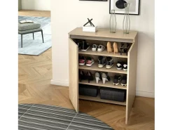 Dmora Sapateira DbAllarin, Armário multiuso, Sapateira economizador de espaço com 2 portas, Armário de arrumação com prateleiras, 100% Made in Italy, 80x37h102 cm, Olmo^ Móvel De Arrumação|Sapateira