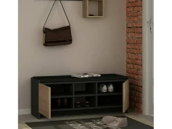 Discount Dmora Sapateira Dbarrec, Sapateira, Armário de entrada multIuso, Armário para calçado, 110x37h43 cm, Antracite e Carvalho Preto