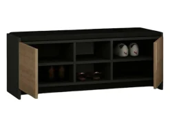 Discount Dmora Sapateira Dbarrec, Sapateira, Armário de entrada multIuso, Armário para calçado, 110x37h43 cm, Antracite e Carvalho Preto