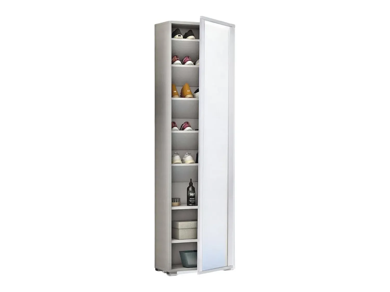 Sale Dmora Sapateira Dcandel, móvel de entrada multiuso com porta espelhada, sapateira moderna com 7 prateleiras, 100% Fabricado na Itália, 50x32hx182 cm, Branco