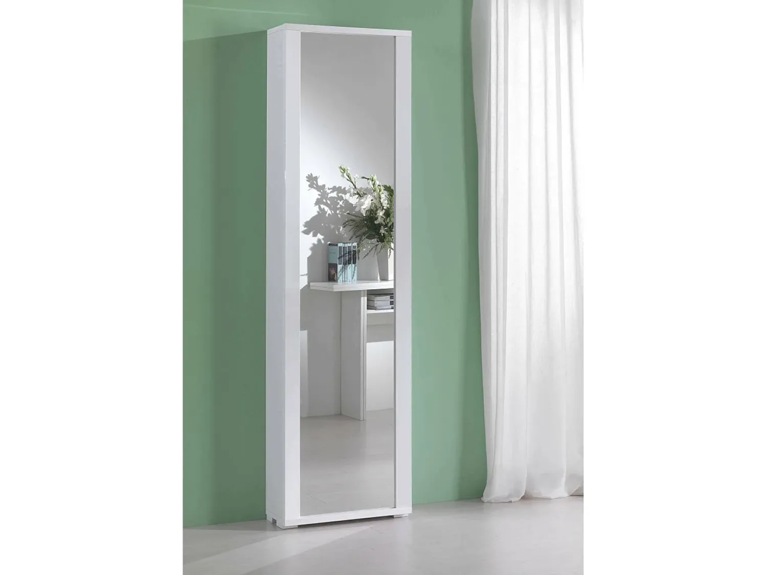 Sale Dmora Sapateira Dcandel, móvel de entrada multiuso com porta espelhada, sapateira moderna com 7 prateleiras, 100% Fabricado na Itália, 50x32hx182 cm, Branco