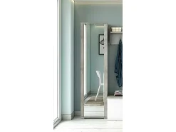 Móvel De Arrumação|Sapateira*Dmora Sapateira Dcandel, móvel de entrada multiuso com porta espelhada, sapateira moderna com 7 prateleiras, 100% Fabricado na Itália, 50x32hx182 cm, Branco e Cimento Cinzento claro / Branco