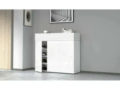 Dmora Sapateira Dcanestrell, Sapateira com 4 portas que economiza espaço,Armário de entrada multifuncional, 114x38h100 cm, com efeito larício^ Móvel De Arrumação|Sapateira