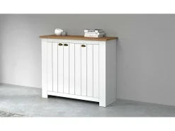 Dmora Sapateira Dcigarin, Porta-sapatos que economizam espaço com 3 portas, Armário de entrada multifuncional, 114x42h100 cm, Branco e Carvalho^ Móvel De Arrumação|Sapateira