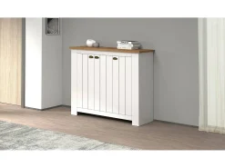 Dmora Sapateira Dcigarin, Porta-sapatos que economizam espaço com 3 portas, Armário de entrada multifuncional, 114x42h100 cm, Branco e Carvalho^ Móvel De Arrumação|Sapateira