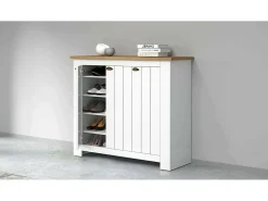 Dmora Sapateira Dcigarin, Porta-sapatos que economizam espaço com 3 portas, Armário de entrada multifuncional, 114x42h100 cm, Branco e Carvalho^ Móvel De Arrumação|Sapateira