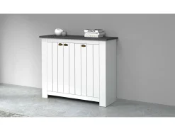 Online Dmora Sapateira Dcigarin, Sapateira com 3 portas com economia de espaço, Armário de entrada multifuncional, 114x42h100 cm, Branco e Ardósia Cinzento