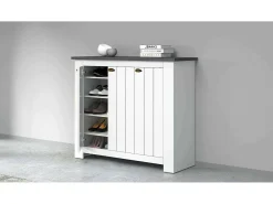 Online Dmora Sapateira Dcigarin, Sapateira com 3 portas com economia de espaço, Armário de entrada multifuncional, 114x42h100 cm, Branco e Ardósia Cinzento