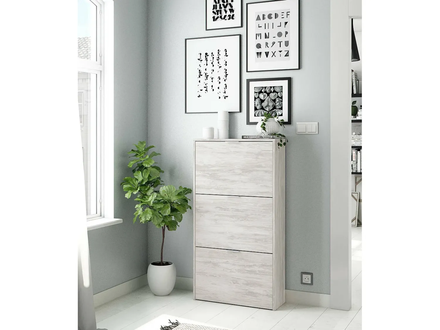 Móvel De Arrumação|Sapateira*Dmora Sapateira Dcosta, guarda-roupa com 3 portas sanfonadas, armário de dupla capacidade para até 18 pares de sapatos, 70x17h180 cm, Branco