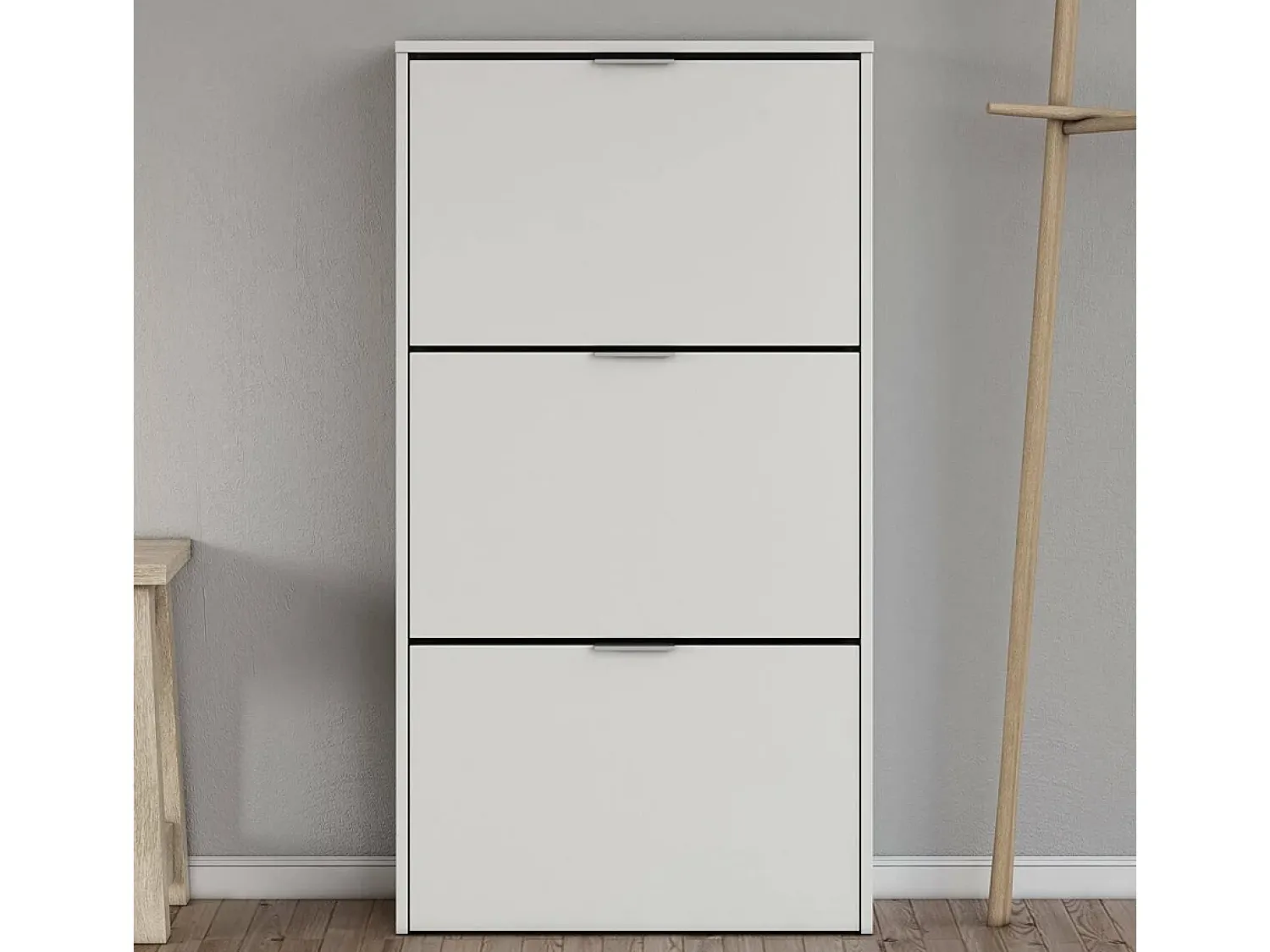 Móvel De Arrumação|Sapateira|Dmora Sapateira Dcosta, guarda-roupa com 3 portas sanfonadas, armário de dupla capacidade para até 18 pares de sapatos, 70x17h180 cm, brilhante Branco