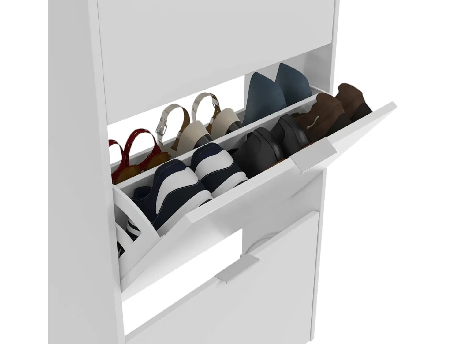 Móvel De Arrumação|Sapateira|Dmora Sapateira Dcosta, guarda-roupa com 3 portas sanfonadas, armário de dupla capacidade para até 18 pares de sapatos, 70x17h180 cm, brilhante Branco