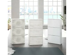 Móvel De Arrumação|Sapateira|Dmora Sapateira Dcosta, guarda-roupa com 3 portas sanfonadas, armário de dupla capacidade para até 18 pares de sapatos, 60x22h113 cm, antigo Branco