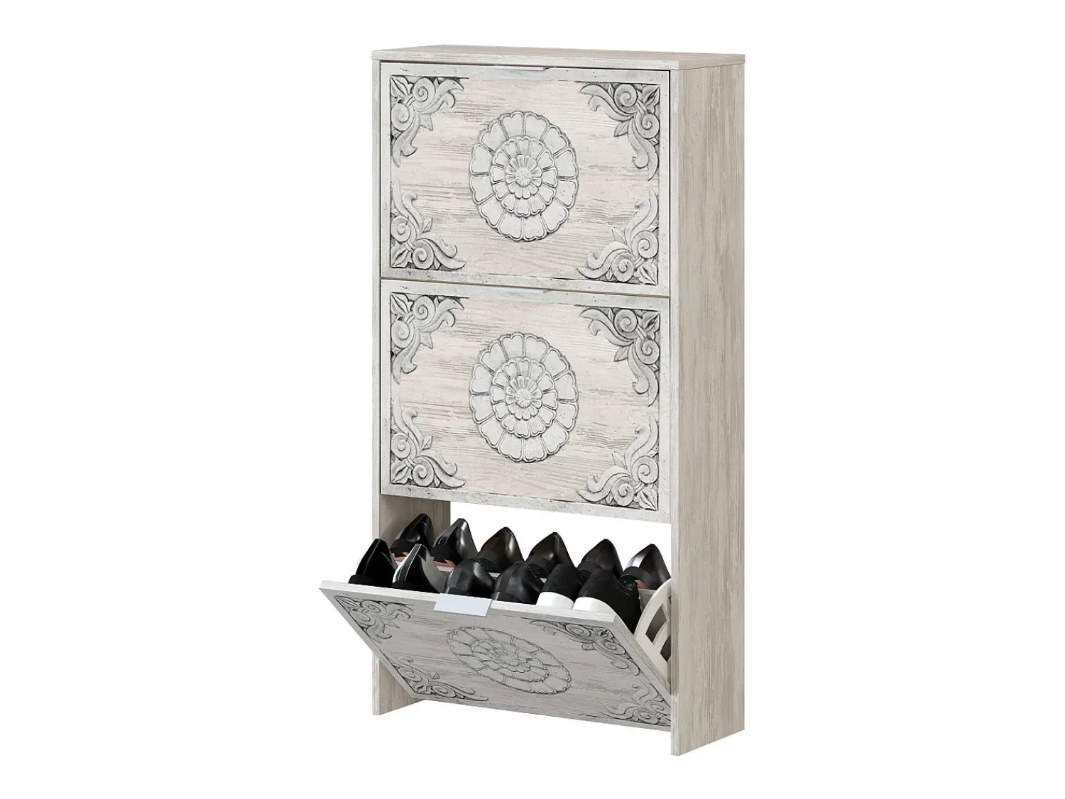 Móvel De Arrumação|Sapateira|Dmora Sapateira Dcosta, guarda-roupa com 3 portas sanfonadas, armário de dupla capacidade para até 18 pares de sapatos, 60x22h113 cm, antigo Branco