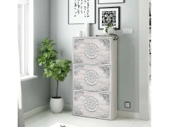 Móvel De Arrumação|Sapateira|Dmora Sapateira Dcosta, guarda-roupa com 3 portas sanfonadas, armário de dupla capacidade para até 18 pares de sapatos, 60x22h113 cm, antigo Branco