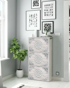Móvel De Arrumação|Sapateira|Dmora Sapateira Dcosta, guarda-roupa com 3 portas sanfonadas, armário de dupla capacidade para até 18 pares de sapatos, 60x22h113 cm, antigo Branco