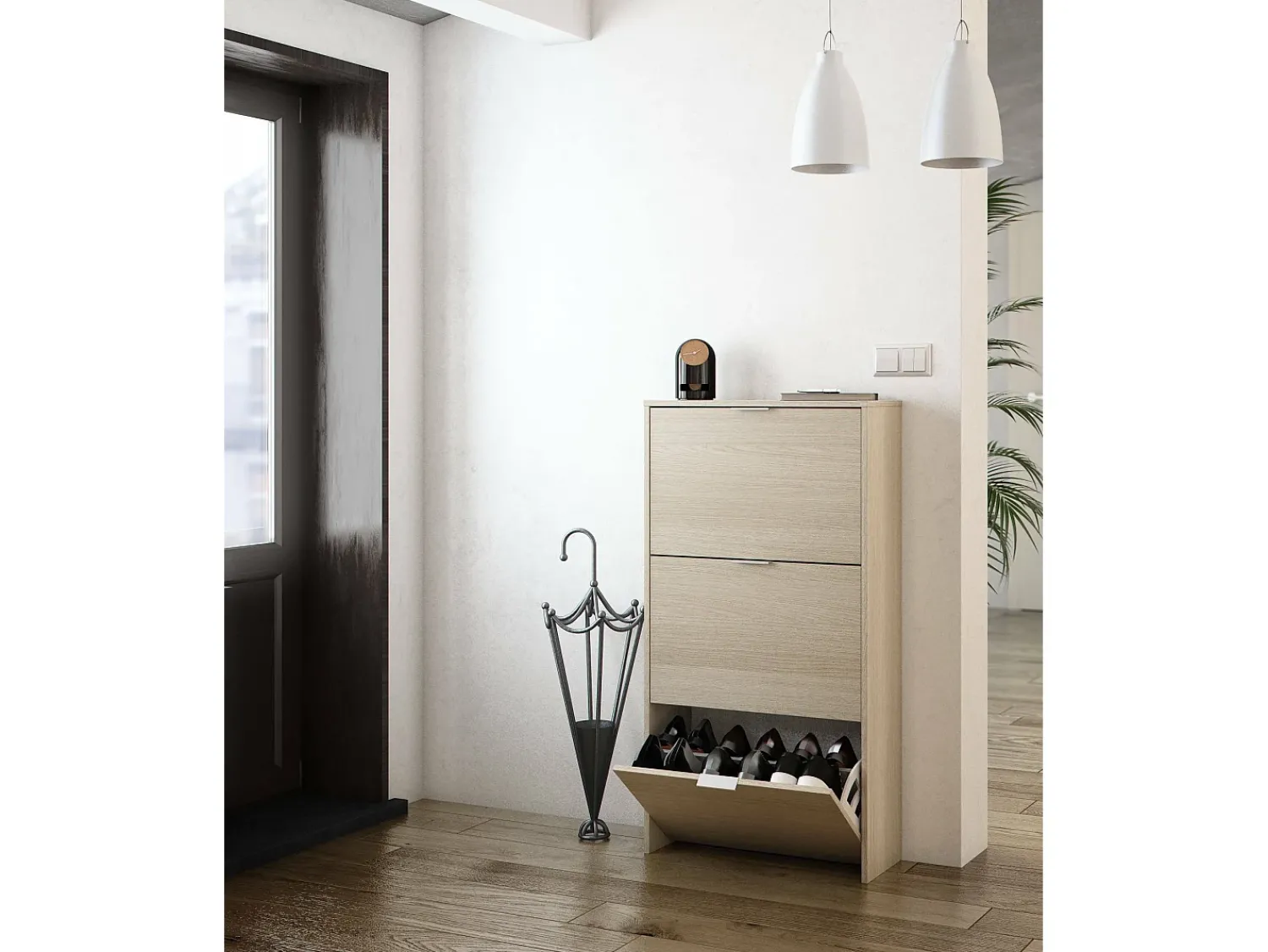 Dmora Sapateira Dcosta, Sapateira com 3 portas sanfonadas, Armário de dupla capacidade para até 18 pares de sapatos, 70x17h180 cm, Carvalho^ Móvel De Arrumação|Sapateira