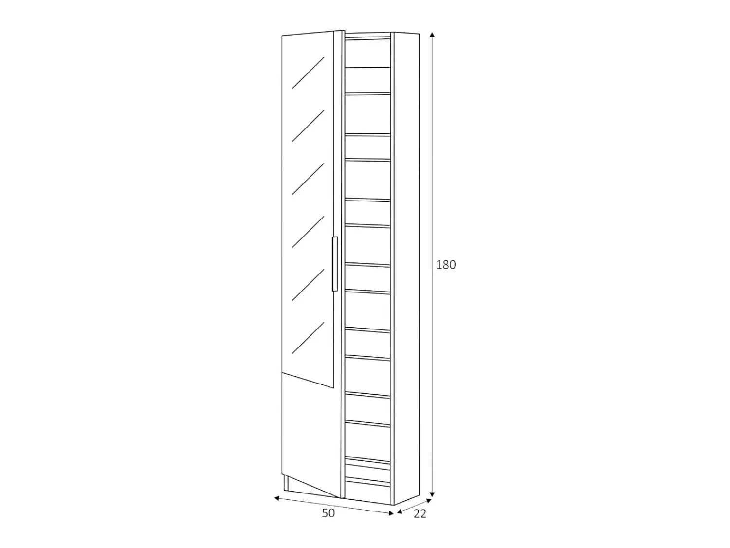 Dmora Sapateira Dcozzol, Sapateira alta com 1 porta, Sapateira moderna, Armário de entrada com espelho, 50x22h180 cm,^ Móvel De Arrumação|Sapateira