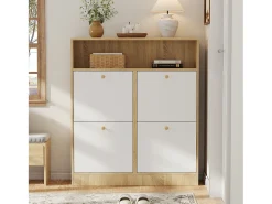 Clearance Merax Sapateira de 4 portas - 90 x 24 x 104,5 cm - com prateleiras abertas - para hall de entrada/corredor - MDF - natural + branco Natural claro