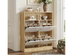 Clearance Merax Sapateira de 4 portas - 90 x 24 x 104,5 cm - com prateleiras abertas - para hall de entrada/corredor - MDF - natural + branco Natural claro