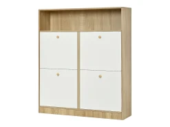Clearance Merax Sapateira de 4 portas - 90 x 24 x 104,5 cm - com prateleiras abertas - para hall de entrada/corredor - MDF - natural + branco Natural claro