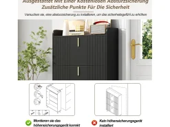 Móvel De Arrumação|Sapateira|Merax Sapateira de 3 portas - 80 x 23,5 x 123,5 cm - com 6 compartimentos + dispositivo anti-tombamento - MDF - preta Preto