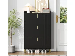 Móvel De Arrumação|Sapateira|Merax Sapateira de 3 portas - 80 x 23,5 x 123,5 cm - com 6 compartimentos + dispositivo anti-tombamento - MDF - preta Preto