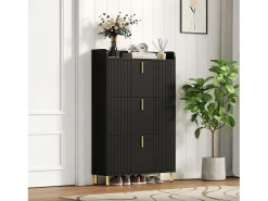 Móvel De Arrumação|Sapateira|Merax Sapateira de 3 portas - 80 x 23,5 x 123,5 cm - com 6 compartimentos + dispositivo anti-tombamento - MDF - preta Preto