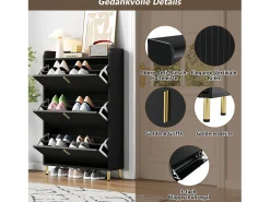 Móvel De Arrumação|Sapateira|Merax Sapateira de 3 portas - 80 x 23,5 x 123,5 cm - com 6 compartimentos + dispositivo anti-tombamento - MDF - preta Preto