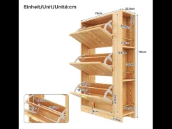 Merax Sapateira de madeira - 70 x 23,5 x 11,5 cm - Design com 3 portas + prateleiras abertas - MDF - cor natural^ Móvel De Arrumação|Sapateira