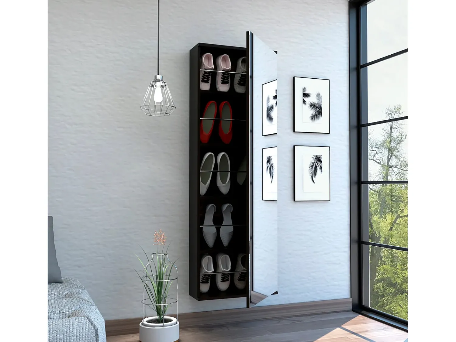Móvel De Arrumação|Sapateira*TuHome Sapateira de parede Leto com espelho, estilo moderno e espaço, 137.92 cm X 46.99 cm X 20.57 cm , Preto