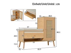 Móvel De Arrumação|Sapateira|Merax Sapateira de rattan - 95,5 x 35 x 80,5 cm - com porta + almofada para assento + gaveta + espaço de armazenamento aberto - MDF - cor natural Natural claro
