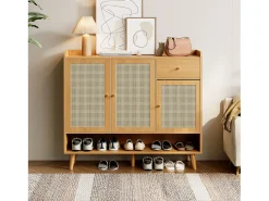 Móvel De Arrumação|Sapateira*Merax Sapateira de vime - 120 x 35 x 106 cm - com 3 portas + 1 gaveta + 5 prateleiras - aglomerado - natural Natural claro