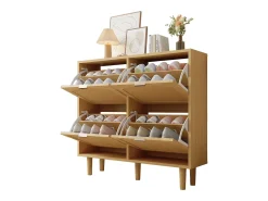 Merax Sapateira de vime - 100 x 25 x 90,3 cm - com 4 gavetas rebatíveis - aglomerado - natural^ Móvel De Arrumação|Sapateira