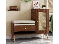 Online Merax Sapateira de vime - 95,5 x 35 x 80,5 cm - com porta + almofada para assento + gaveta + espaço de armazenamento aberto - MDF - marrom Castanho