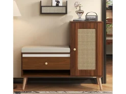 Online Merax Sapateira de vime - 95,5 x 35 x 80,5 cm - com porta + almofada para assento + gaveta + espaço de armazenamento aberto - MDF - marrom Castanho
