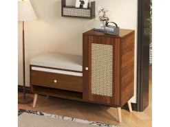 Online Merax Sapateira de vime - 95,5 x 35 x 80,5 cm - com porta + almofada para assento + gaveta + espaço de armazenamento aberto - MDF - marrom Castanho