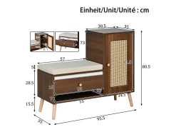 Online Merax Sapateira de vime - 95,5 x 35 x 80,5 cm - com porta + almofada para assento + gaveta + espaço de armazenamento aberto - MDF - marrom Castanho