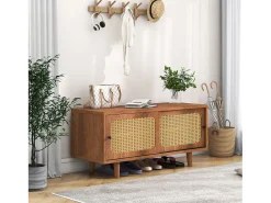 Sapateira de vime com prateleiras ajustáveis, nogueira, 104*40*48 cm^ Móvel De Arrumação|Sapateira