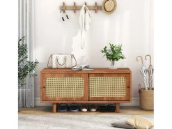 Sapateira de vime com prateleiras ajustáveis, nogueira, 104*40*48 cm^ Móvel De Arrumação|Sapateira