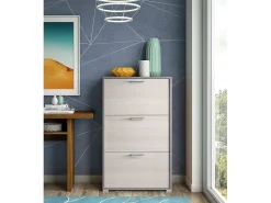 Móvel De Arrumação|Sapateira|Dmora Sapateira Dferrari, Móvel de entrada multiuso com 3 portas sanfonadas, Sapateira moderna, 100% Fabricado na Itália, 67x18h112 cm, Larício Castanho