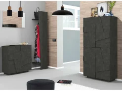 Móvel De Arrumação|Sapateira|Dmora Sapateira Dfogl, Armário multiuso com 2 portas, Sapateira de entrada, 100% Fabricado na Itália, 81x38h86 cm, Ardósia com detalhe Cinzento