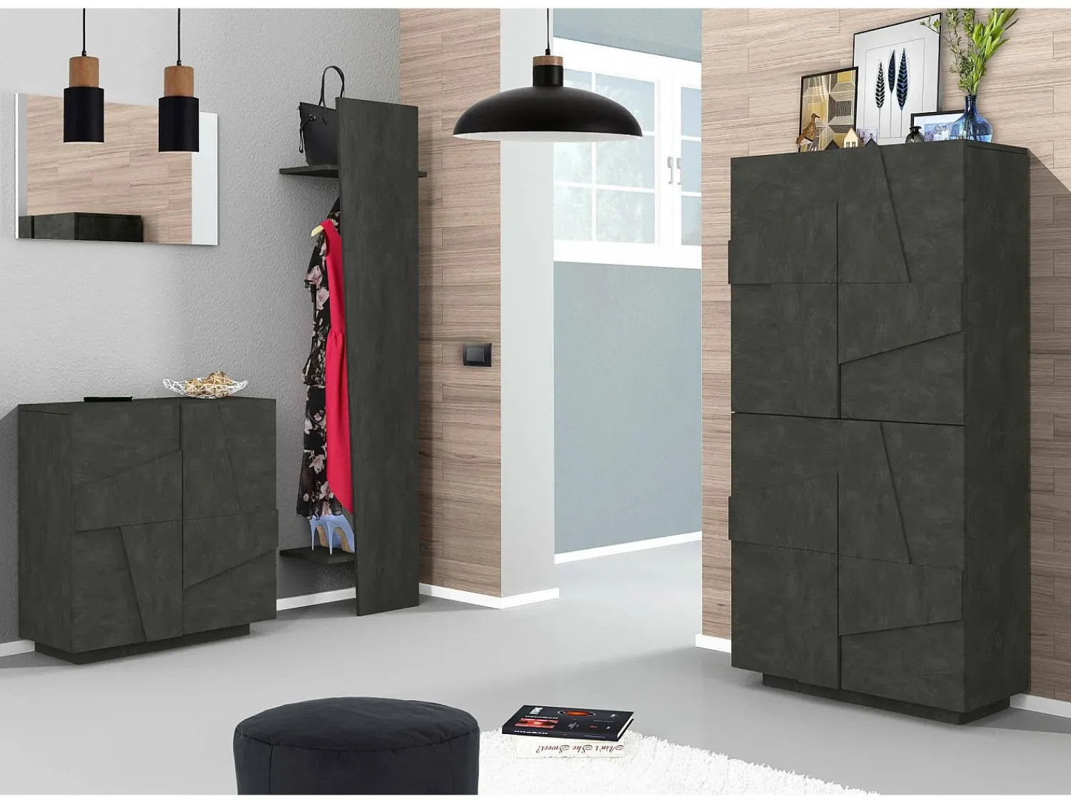 Móvel De Arrumação|Sapateira|Dmora Sapateira Dfogl, Armário multiuso com 2 portas, Sapateira de entrada, 100% Fabricado na Itália, 81x38h86 cm, Ardósia com detalhe Cinzento