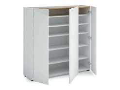 Móvel De Arrumação|Sapateira|Dmora Sapateira Dgarritan, porta-sapatilhas móvelE, Armário de entrada multiusos, Armário para calçado, Made in Italy, 116x35h115 cm, brilhante e carvalho Branco