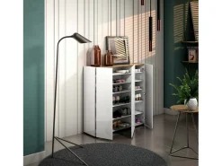 Móvel De Arrumação|Sapateira|Dmora Sapateira Dgarritan, porta-sapatilhas móvelE, Armário de entrada multiusos, Armário para calçado, Made in Italy, 116x35h115 cm, brilhante e carvalho Branco