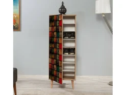 Dmora Sapateira DgranDin, armário de sapatos, armário de entrada multiusos, armário de calçado, 50x38h135 cm, carvalho e multicolorido^ Móvel De Arrumação|Sapateira