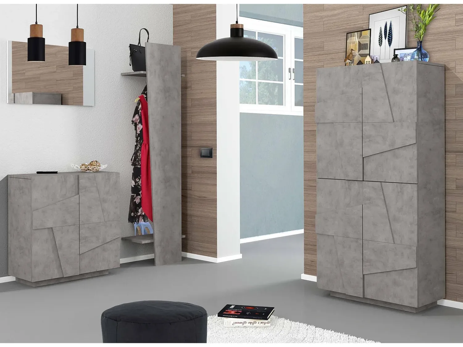 Best Dmora Sapateira Dlerd, Armário multiuso com 4 portas articuladas, Sapateira de entrada, 100% Fabricado na Itália, 81x38h167 cm, Cimento Cinzento